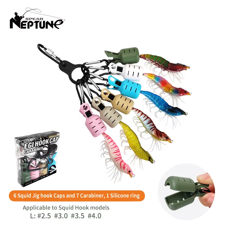 Furniture Hardware Jig - 6-teiliges Set bunter Tintenfisch-Jig-Haken-Schutzkappen mit Karabiner,